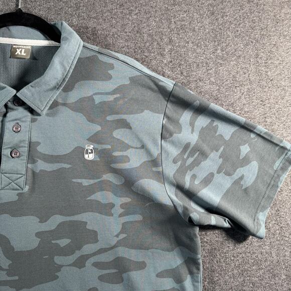 Moonshine Polo Shirt Mens XL Gray Green Camo Stretch Performance Golf Vented - Picture 7 of 12